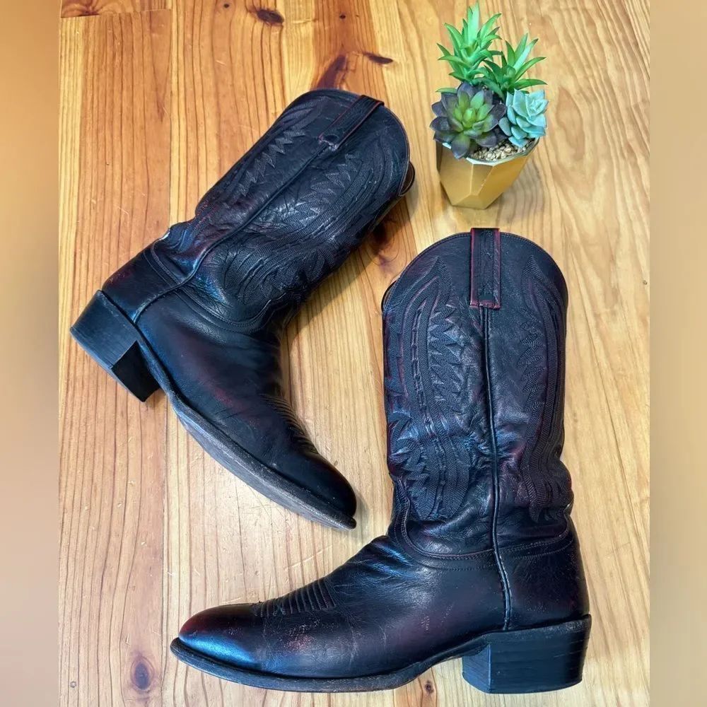 Lucchese 2000 T3012.R4 Black Cherry Leather Cowboy Western Boots Size 10 D